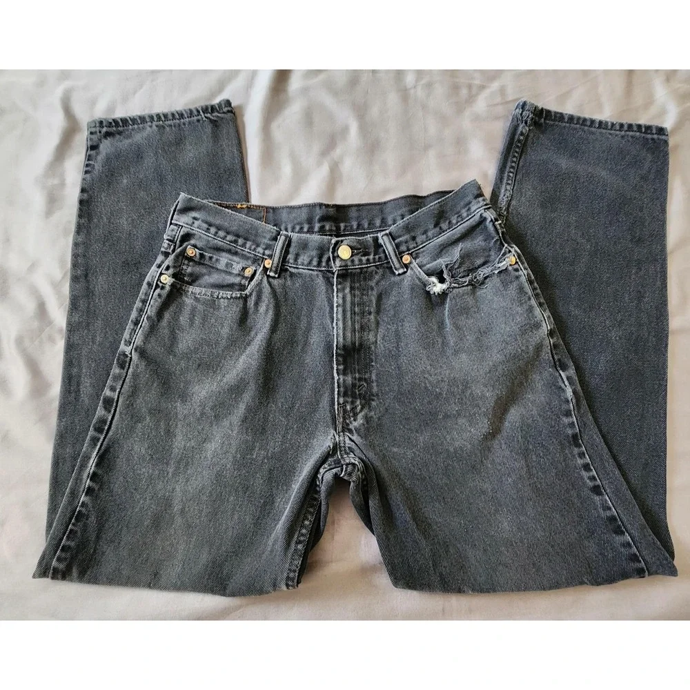 Levis 550 Jeans‎ Mens 32x31 Black Relaxed Tapered Leg Denim Distressed